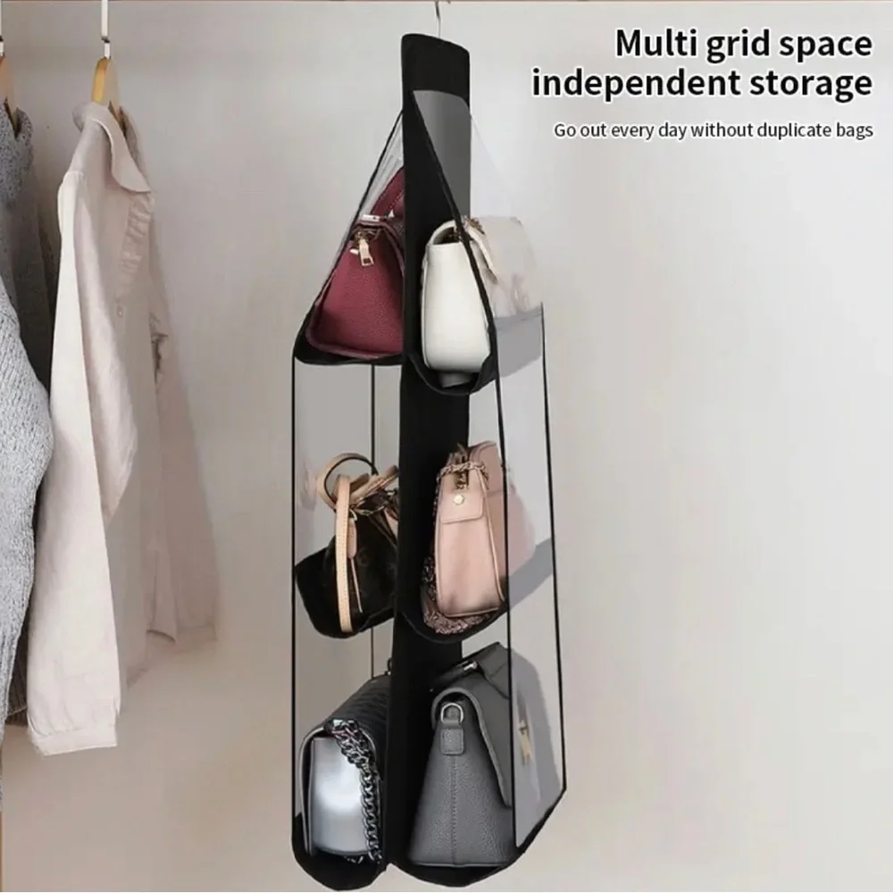 Black Bag Hang Organizer 6 Pockets Foldable Oxford Cloth Storage Closet Bedroom